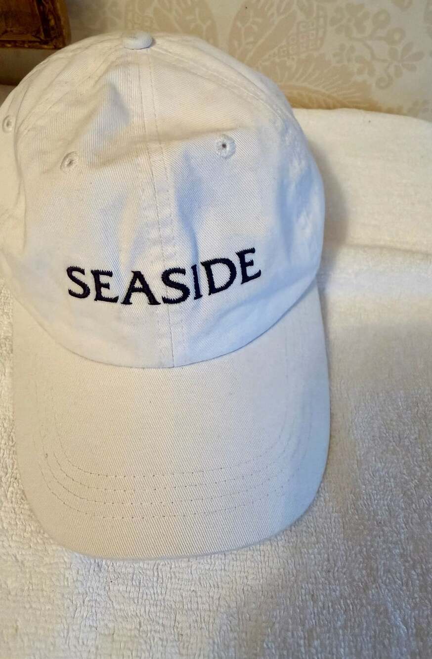 Seaside White Embroidered Cotton Baseball Cap Adjustable Vacation Hat
